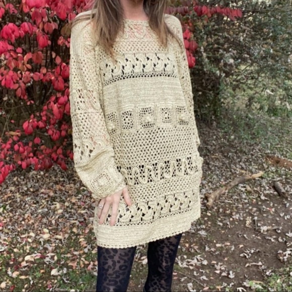 Vintage Dresses & Skirts - Vintage 80s sparkly gold sweater dress